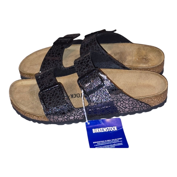 Birkenstock Arizona Birko-Flor Metallic Stones‎ Black Womens Size 41 US 10 New - Picture 1 of 11